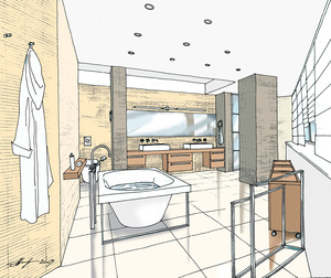 Заказать Блиц-дизайн-проект интерьеров дистанционно для всех кто строит в г. Запорожье . Ванная комната 17 м2